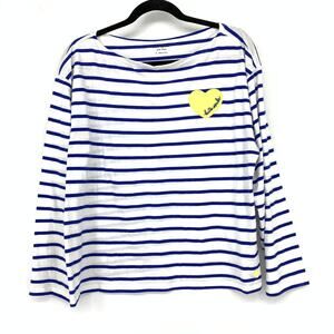 Kate Spade Boatneck Striped T-Shirt Womens Size Medium Long Sleeve Heart Graphic